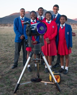 Enjoying some star gazing were, from left, Get Ahead pupils Babalo Bekebu, Olo-Thando Kalolo, Lilitha Ngoqo, Uthandile Booi, Christopher Bartis and Buchule Cekeshe Picture: BRENT LUCK