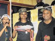  Lukhanji FM presenters and staff celebrate the station’s fifth anniversary and award ceremony at La Aura Sports Club on Saturday. Here are, from left,  Zakhe Gege, Thembakazi Yiweni and Andrew Joe Picture: BHONGO JACOB © The Rep