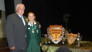 Laerskool Hangklip head Jannie Pretorius congratulates Dux pupil of 2016, Jean-Mari Castles 